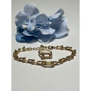 Boutique Gold Tone Crystal Pavé Link Ring Bracelet gift Set valentines day